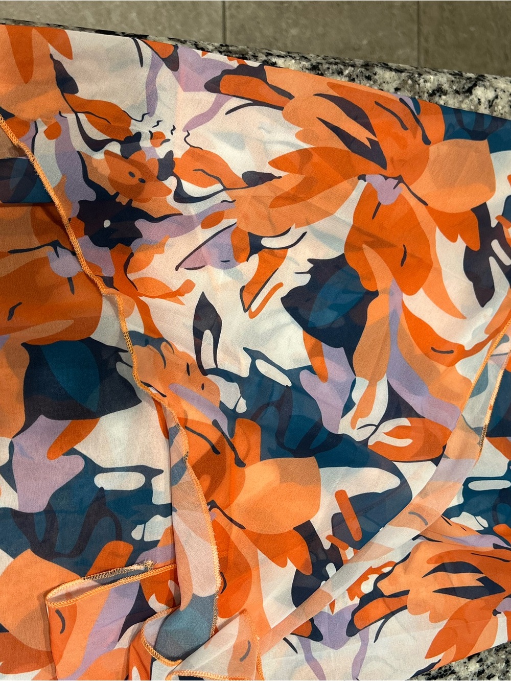 Vibrant Orange Floral Print Sheer Scarf